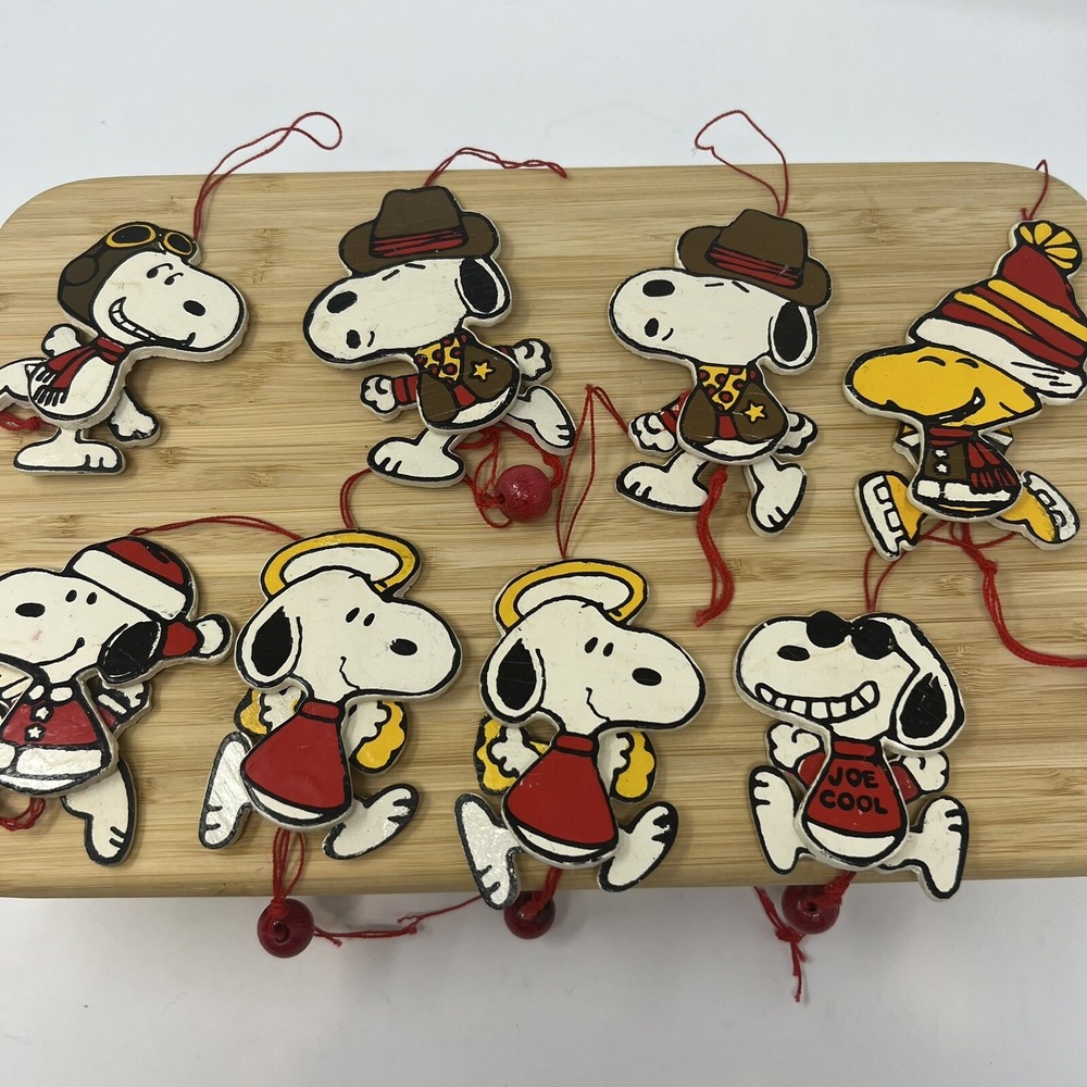 Vintage Wooden Peanuts‎ Ornaments Snoopy Woodstock Articulated Feature Syndicate